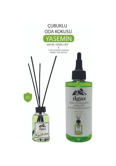 Ilgaz Yasemin Çiçeği 2'li Set Bambu Çubuklu Oda Kokusu 110 Ml & Yasemin Çiçeği Yedek Likit Şişe 200 Ml