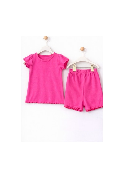 For My Baby Fitilli Kumaş 2 Li Kız Bebek Takım Şortlu Yazlık Pembe1
