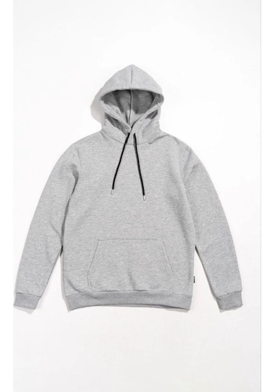 Kadın Kapüşonlu Kanguru Cepli 3 İplik Pamuklu Oversize Hoodie Sweatshirt - Gri