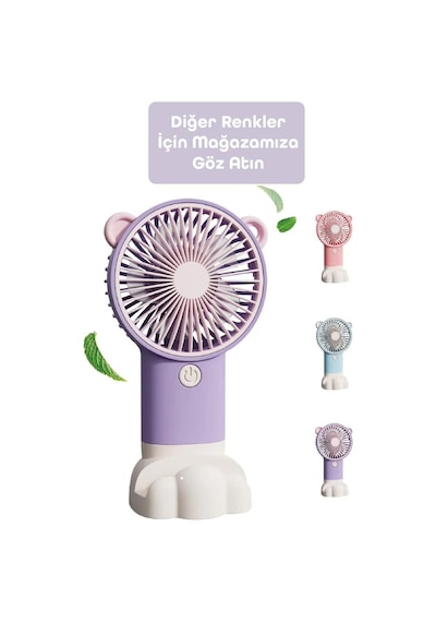 Şarjlı Telefon Standlı Mini El Fanı Seyahat Masaüstü Vantilatör Taşınabilir Mini Fan Mor 0808