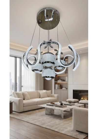 Arya Xl Yakamoz 4 Top Simli Slikon Modern Sarkıt Salon Avizesi Krom