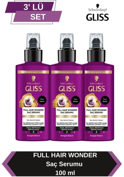 Gliss Full Hair Wonder Dökülme Karşıtı Sıvı Saç Bakım Serumu 100 Ml X 3 Adet set-hnkl-5220-6362