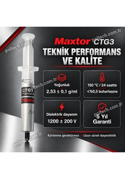 Maxtor Ctg3 8.5 W/mk 30gr Yüksek Performanslı Termal Macun, Cpu Gpu İşlemci Ekran Kartı İçin, Intel Amd Ryzen Nvıdıa Uyumlu Thermal Grease