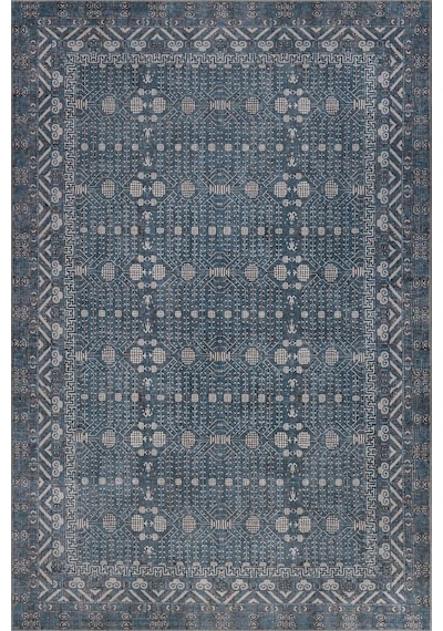 Artloop Folk Mavi Minimal Etnik Geometrik Desenli Dokuma Tabanlı Şönil Halı Al 585 Mavi Geometrik
