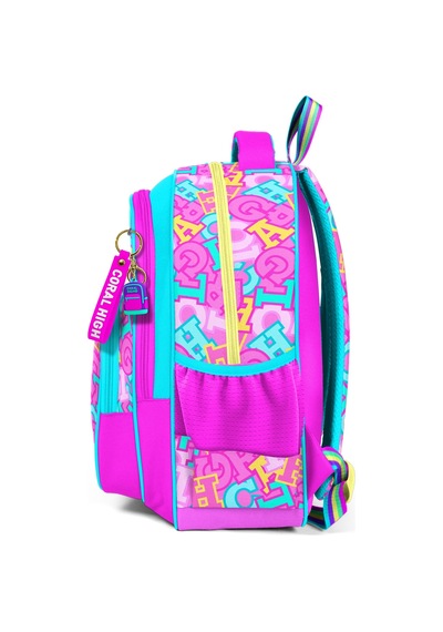 Coral High Kids Pembe Su Yeşili Harf Desenli Üç Bölmeli Okul Sırt Çantası 33241 124-Pembe