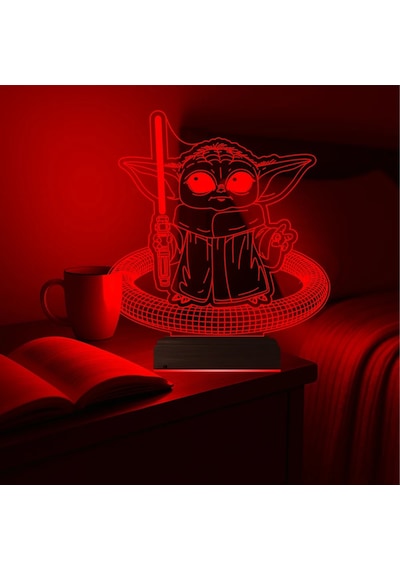 Luvivia Çizgi Film Yoda 3d Lamba - Masa Gece Lambası V2 Şeffaf