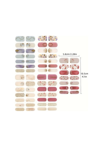 Jelüx Summer - Pastel Renkli Çiçekli Yapışkan Tam Kaplama Jel Tırnak Seti 5 Farklı Boy 14 Adet 15110509