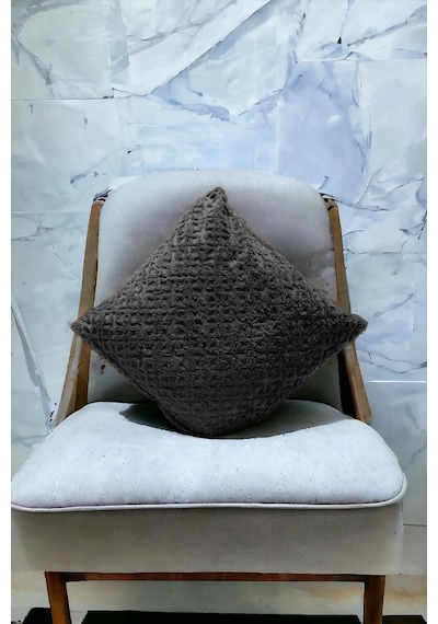 Bohem Dekoratif Yastık Kılıfı Kırlent Kılıfı 43x43 Cm Antrasit Otantik Gri