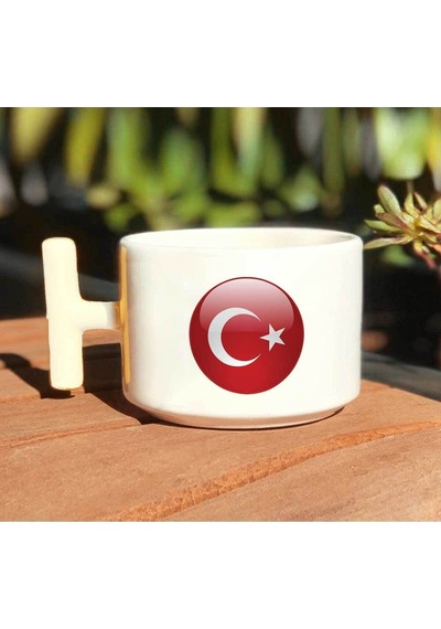 Türkiye Bayrağı Baskılı Beyaz T Kulp Kupa Bardak