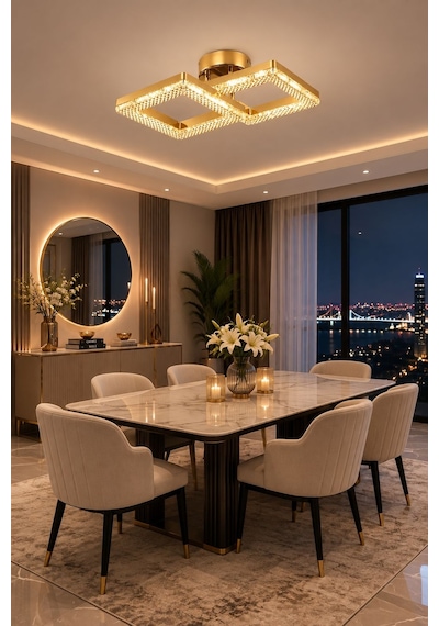 Yakamoz Model 2"li Gold 3 Renk Modu Ledli Modern Tavana Sıfır Salon Mutfak Çocuk Yatak Odası Led Avize