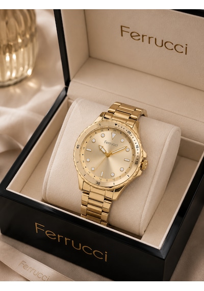 Ferrucci Fc69887 Gold Renk Spor Model Çelik Kordon Ve Kasa Kadın Kol Saati+bileklik