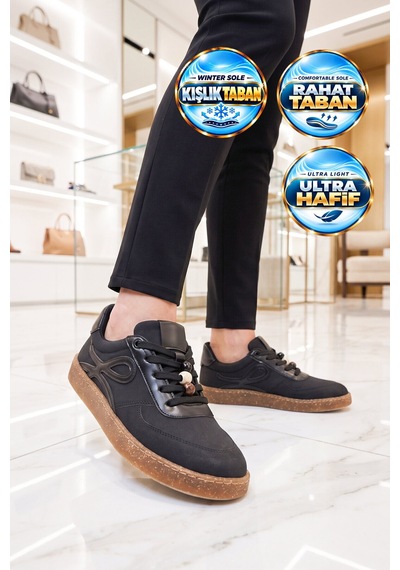 Ayakmod Kadın Siyah Şık Rahat Bağcıklı Casual Yürüyüş Spor Ayakkabı Sneaker 669253