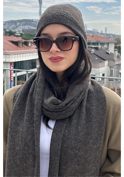 Mollycrush Kadın Kışlık Antrasit Atkı Bere Seti Şık Örgü Set Antrasit