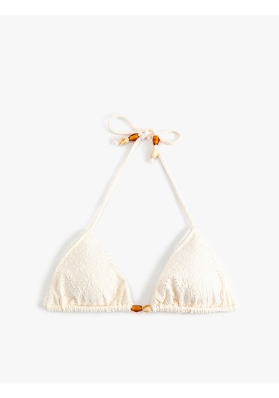 Koton Aksesuarlı Brodeli Üçgen Bikini Üstü Ekru 5sak10201mm 30x