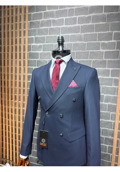 Dupont Classics Dupont Erkek Slim Fit 6 Drop Çizgili Kruvaze Viskon Çift Yırtmaç Takım Elbise Lacivert Dupont Classics Dupont Erkek Slim Fit 6 Drop Çizgili Kruvaze Viskon Çift Yırtmaç Takım Elbise Lacivert