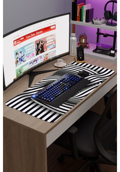Realistik Çizgi Kaymaz Dikişli Kauçuk Oyuncu Mousepad V5 - 90x40 Xxl Gaming Mouse Pad Fare Altlığı
