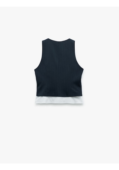 Koton İki Farklı Kumaş Detaylı V Yaka Düğmeli Blazer Yelek Lacivert Çizgili 5sak20109uw 7s2 Çok Renkli Koton İki Farklı Kumaş Detaylı V Yaka Düğmeli Blazer Yelek Lacivert Çizgili 5sak20109uw 7s2 Çok Renkli