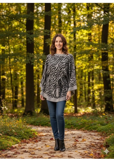 Tarzını Seç Yeni Sezon Rahat Modern Zebra Oversize Panço / Tesettür Tunik - Panço