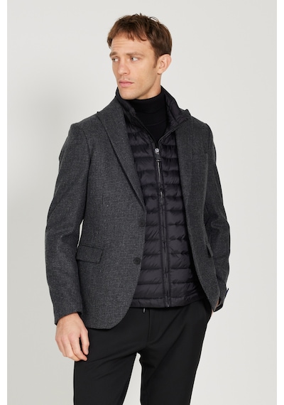 AC&Co / Altınyıldız Classics Erkek Slim Fit Dar Kesim Kırlangıç Yaka Desenli Yünlü Ceket Antrasit