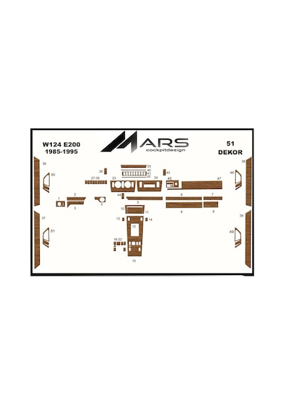 Mercedes 124 E200 Torpido Kaplama 1985-1996 51 Parça Açık Meşe