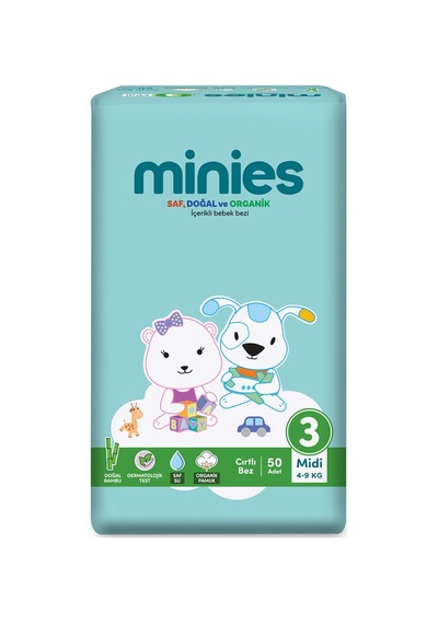 Minies Bebek Bezi Midi 3 Beden 4-9 Kg 50 Adet - 8 Adet Tarı 3 - 4 Numara