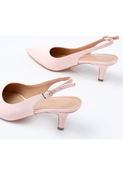 St-1152 Pembe Rugan Günlük 7 Cm Topuklu Kadın Ayakkabı Pudra