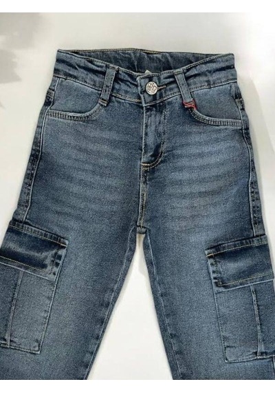 Çikoby Erkek Çocuk Yan Cepli Kargo Yumuşak Esnek Kot Pantolon-14955 Mavi