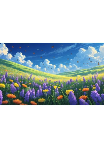 Kelebekler Yabani Çiçekler İçinde Bahar Havası 06 Çerçevesiz 50x30 Cm Pvc Tablo