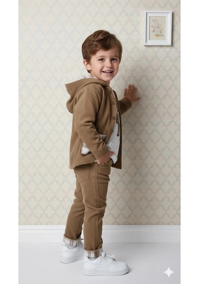 Bontino Erkek Çocuk %100 Pamuk Kadife Hırka, Pantolon Ve Ayıcık Baskılı Sweatli 3'lü Premium Seri S.kahve Bontino Erkek Çocuk %100 Pamuk Kadife Hırka, Pantolon Ve Ayıcık Baskılı Sweatli 3'lü Premium Seri S.kahve