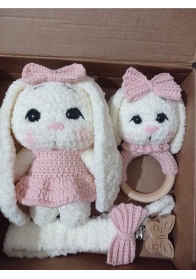 Amigurimi Tavşanlı Emzik Takımı Pembe