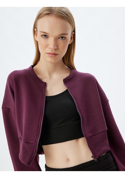Koton Crop Oversize Sweatshirt Fermuarlı Cep Detaylı Bordo 5wak10194nk Bordo