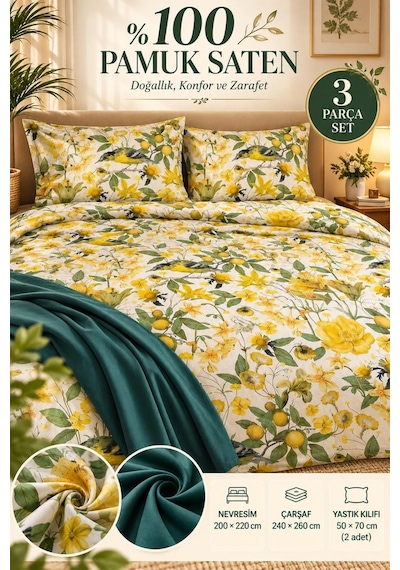 Slc Home %100 Pamuk Saten Şık Tasarım Çift Kişilik Nevresim Takımı 4 Parça Sarı Yeşil Çok Renkli - 938600468 Çok Renkli Slc Home %100 Pamuk Saten Şık Tasarım Çift Kişilik Nevresim Takımı 4 Parça Sarı Yeşil Çok Renkli - 938600468 Çok Renkli