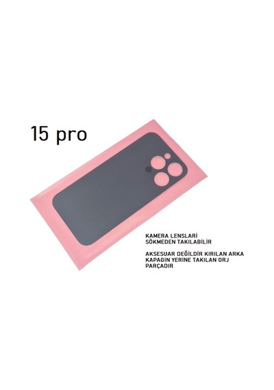 Tkgz - Apple Uyumlu iPhone 15 Pro Arka Pil Batarya Kapağı - Cam Kapak Geniş Lens Deliği - Gri Çok Renkli