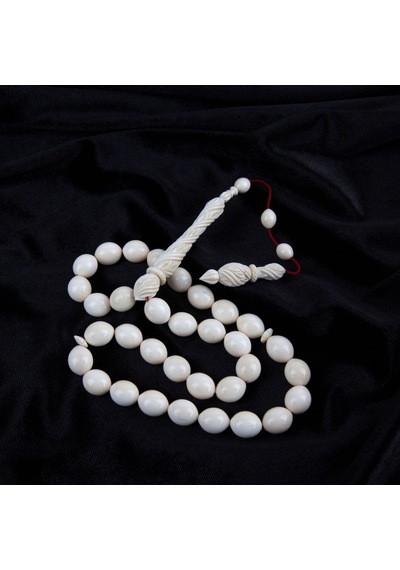 Fildişi Kalem İşçilikli İmame /hitame Beyzi Kesim 10.5x13mm Tesbih 51gr Beyaz