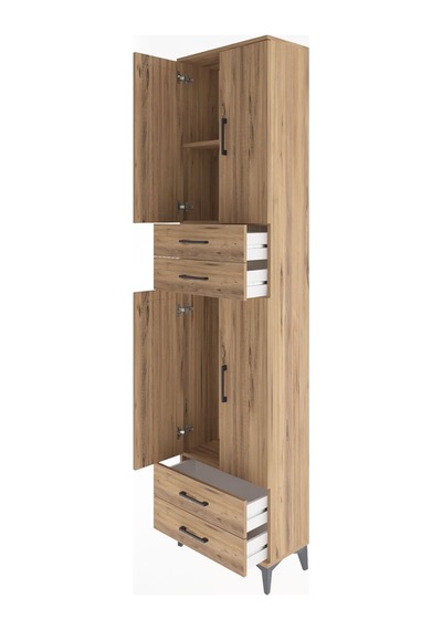 Arges Dolap 3 Raflı 4 Çekmeceli 4 Kapaklı 60x30x243 Çam-çam Atlas Çam