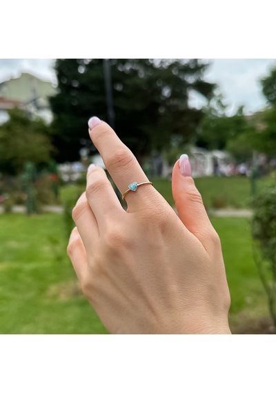 14k Altın Mavi Kalpli Yüzük