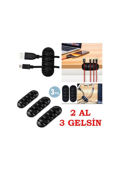 5 Kanallı Kablo Tutucu--düzenleyici tek Pakette 3 Adet Kablo Düz