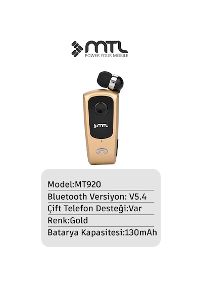 Yaka Klipsli Mono Makaralı Bluetooth Kulaklık Çift Telefon Destekli Mt920