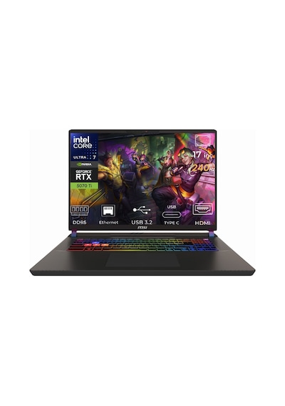 MSI Vector 17 HX AI A2XWHG-086TR-K08 Ultra 7 255HX 128 GB 2 TB SSD 12 GB RTX 5070Ti 17" W11H Dizüstü Bilgisayar