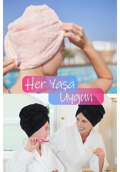 2li Set Mikrofiber Saç Havlusu Plaj Deniz Havuz Bonesi Banyo Saç Kurutma Baş Havlusu Krem-pembe Krem