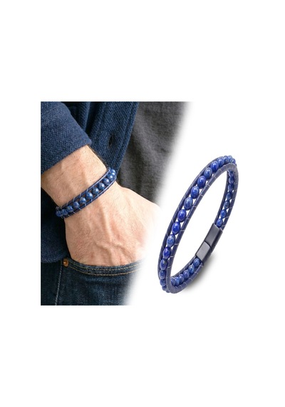 Moncuk Design 6mm Lapis Taşlı Deri Kordon Ve Çelik Bileklik 33512b2d6m14 Mavi 