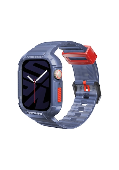 Watch 7 Uyumlu 45mm Kordon Skinarma Saido Sert Pc Kasa Koruyuculu Silikon Strap Kayış Lacivert