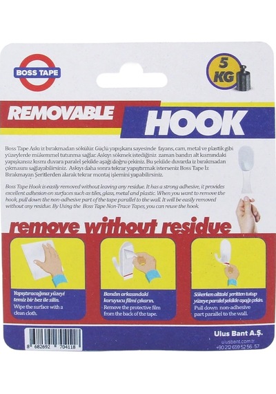 Boss Tape 5504 Plastik Büyük Askı Şeffaf 2li Blister