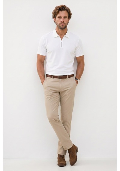 Tudors Erkek Slım Fit Dar Kesim Ekstra Soft Modal Kumaş Kısa Kollu Yarım Fermuarlı Beyaz Polo Yaka Tişört-51034