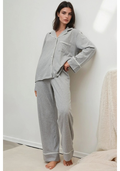 Hiccup Yumuşak Pamuklu Örme Pijama Takımı Açık Gri