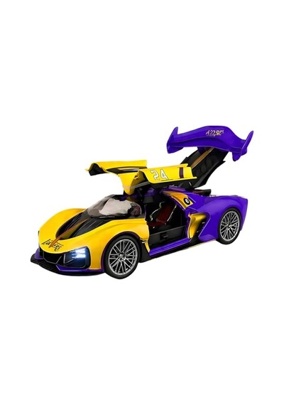 Oyuncak 1:24 Ölçek Diecast Metal Laker.s Spor Araba Işıklı Sesli Buharlı Çek Bırak Model Araç Kapıları Açılır Mor