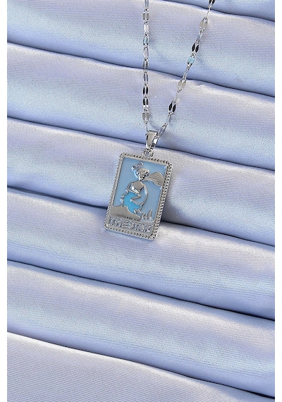 Gümüş Renk Mavi Mineli Tarot Kolye - Ebj240920w28150 Akuamarin