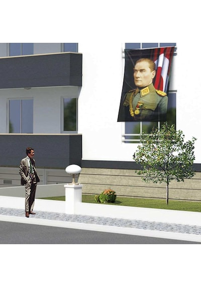 Üniformalı Mustafa Kemal Atatürk Poster Cephe Bayrak -150x225cm 1