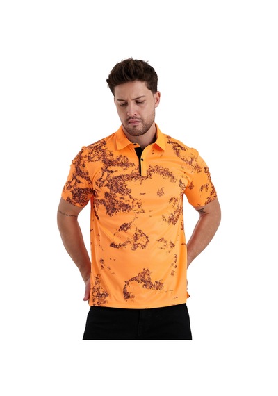 Gölge Desenli Spor Polo Yaka Erkek Kısa Kol Tişört Oranj