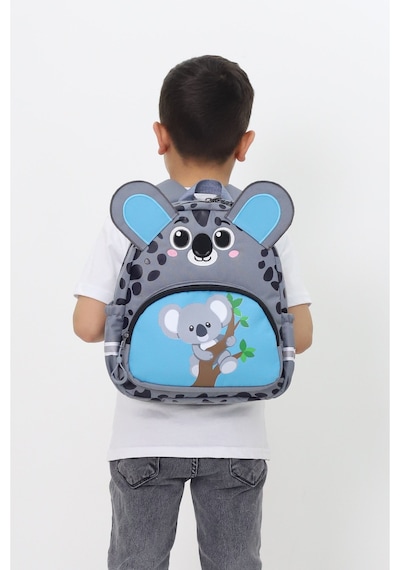 Anaokulu Kız Erkek Çocuk Sırt Çantası Sevimli Koala Figürlü Gri Mavi Desenli